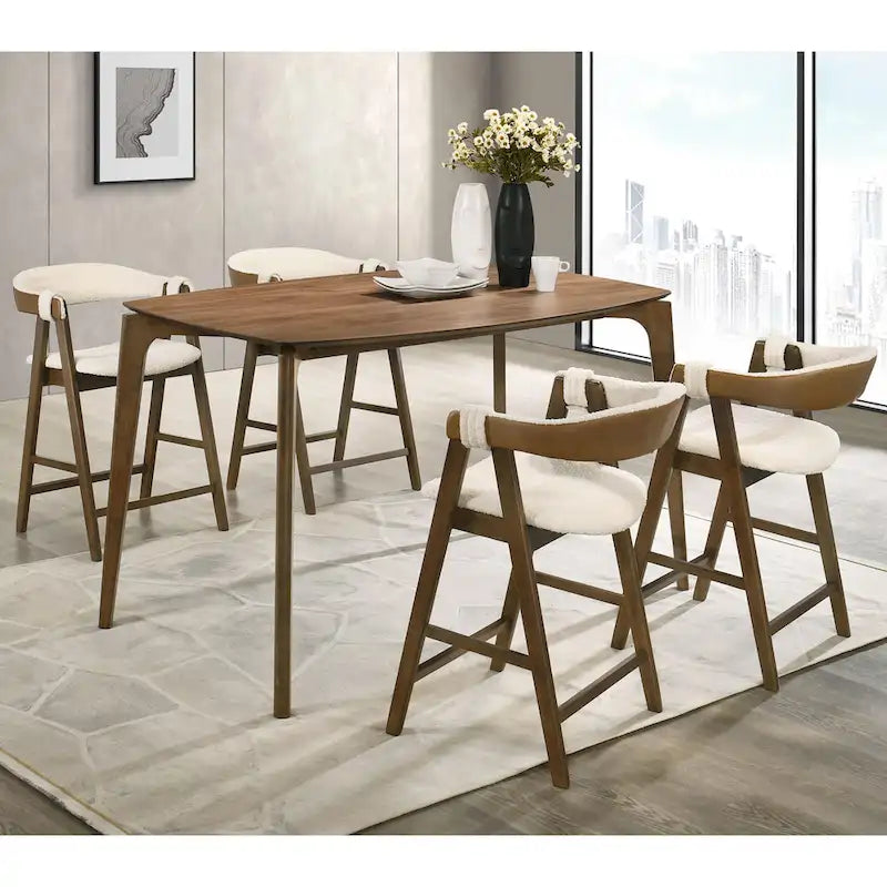 Ensemble de salle à manger Shaw mi-siècle 5 pièces en bois de noyer et à hauteur de comptoir avec 4 chaises de Furniture of America