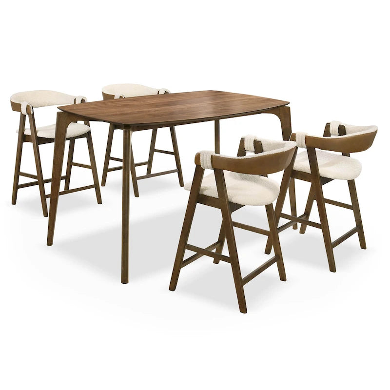 Ensemble de salle à manger Shaw mi-siècle 5 pièces en bois de noyer et à hauteur de comptoir avec 4 chaises de Furniture of America