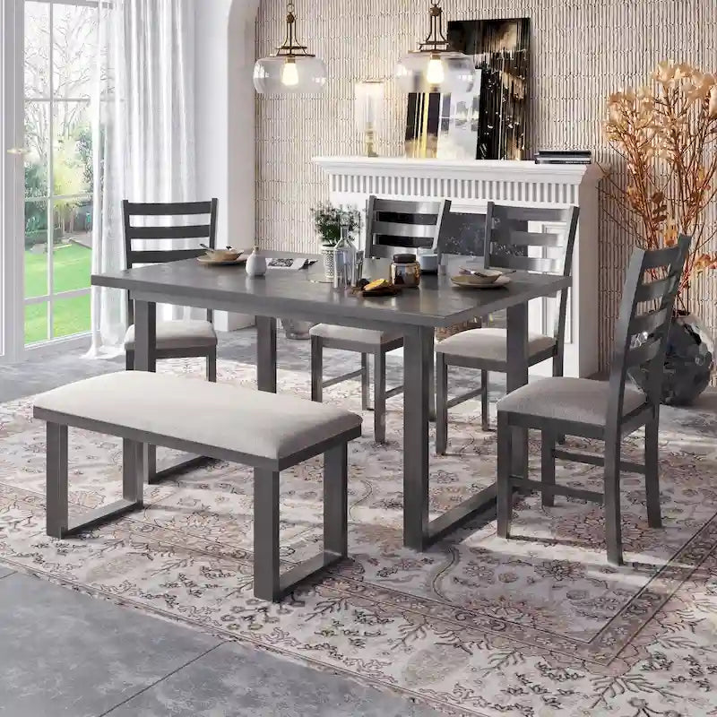 Ensemble de salle à manger 6 pièces avec table, 4 chaises et un banc