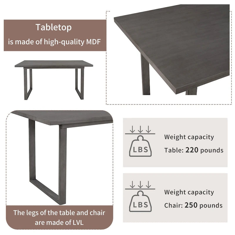Ensemble de salle à manger 6 pièces avec table, 4 chaises et un banc