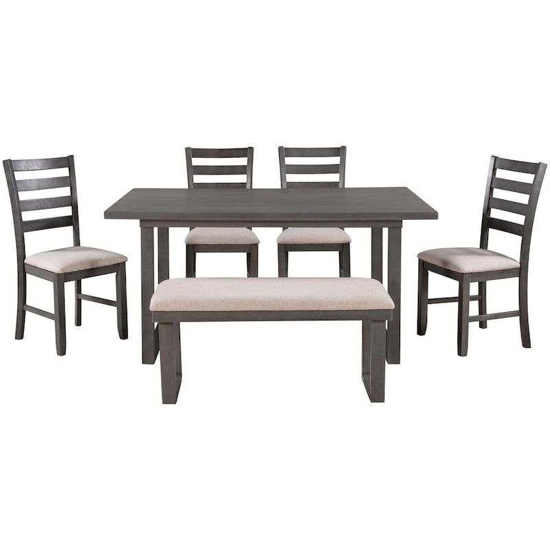 Ensemble de salle à manger 6 pièces avec table, 4 chaises et un banc