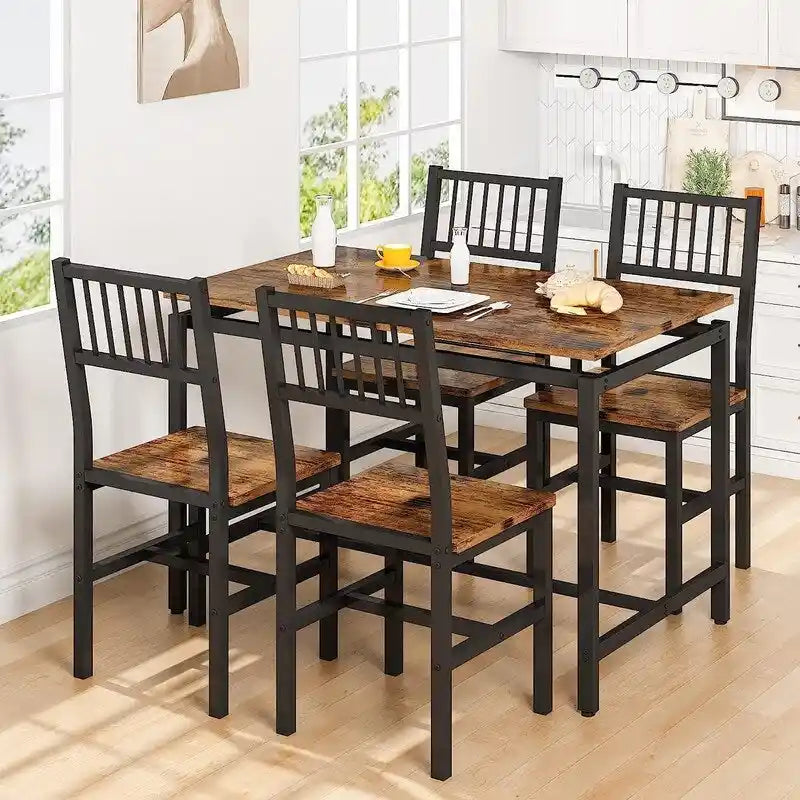 Ensemble table et 4 chaises de salle à manger, ensemble table et chaises de salle à manger industriel moderne, dinette, ensemble de salle à manger compact pour petits espaces, pub