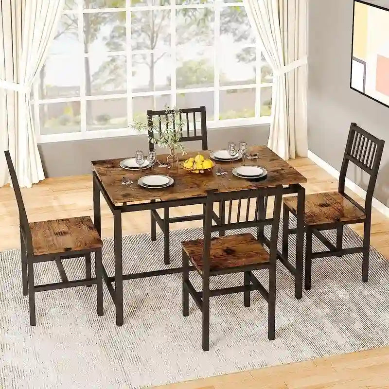 Ensemble table et 4 chaises de salle à manger, ensemble table et chaises de salle à manger industriel moderne, dinette, ensemble de salle à manger compact pour petits espaces, pub