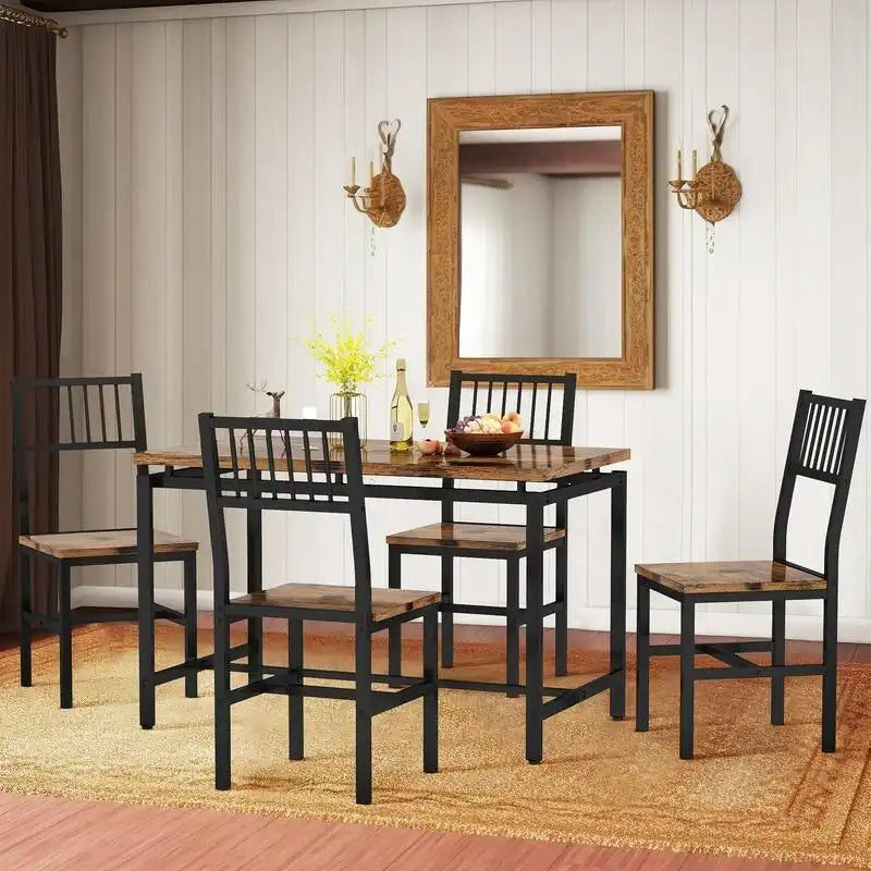 Ensemble table et 4 chaises de salle à manger, ensemble table et chaises de salle à manger industriel moderne, dinette, ensemble de salle à manger compact pour petits espaces, pub