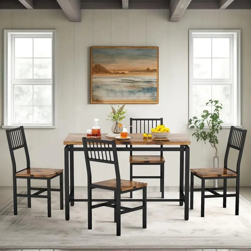 Ensemble table et 4 chaises de salle à manger, ensemble table et chaises de salle à manger industriel moderne, dinette, ensemble de salle à manger compact pour petits espaces, pub