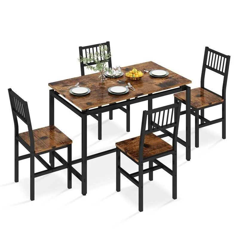 Ensemble table et 4 chaises de salle à manger, ensemble table et chaises de salle à manger industriel moderne, dinette, ensemble de salle à manger compact pour petits espaces, pub