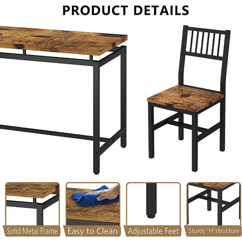 Ensemble table et 4 chaises de salle à manger, ensemble table et chaises de salle à manger industriel moderne, dinette, ensemble de salle à manger compact pour petits espaces, pub