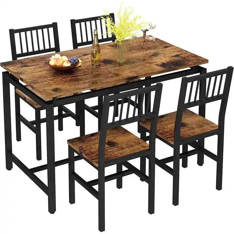 Ensemble table et 4 chaises de salle à manger, ensemble table et chaises de salle à manger industriel moderne, dinette, ensemble de salle à manger compact pour petits espaces, pub