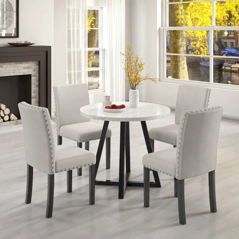 Ensemble de salle à manger cinq pièces avec plateau de table en faux marbre, en bois massif, meubles combinés de cuisine et salle à manger, peu encombrants