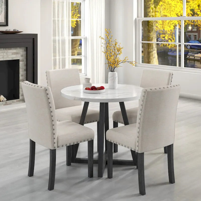 Ensemble de salle à manger cinq pièces avec plateau de table en faux marbre, en bois massif, meubles combinés de cuisine et salle à manger, peu encombrants