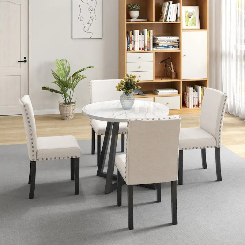 Ensemble de salle à manger cinq pièces avec plateau de table en faux marbre, en bois massif, meubles combinés de cuisine et salle à manger, peu encombrants