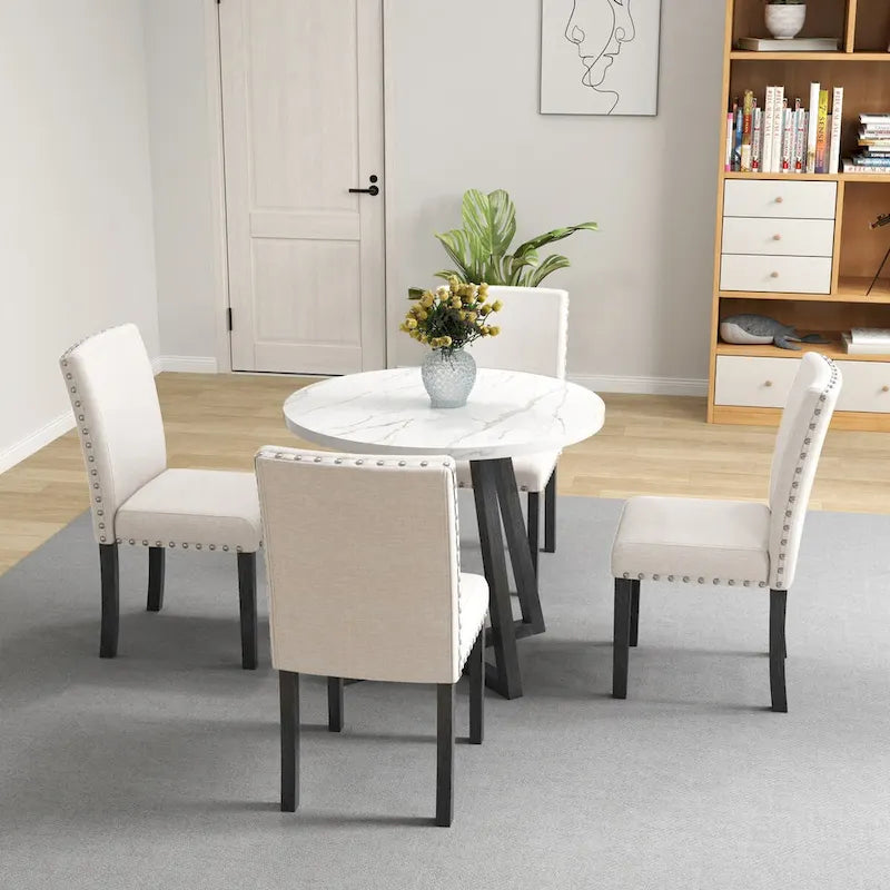 Ensemble de salle à manger cinq pièces avec plateau de table en faux marbre, en bois massif, meubles combinés de cuisine et salle à manger, peu encombrants