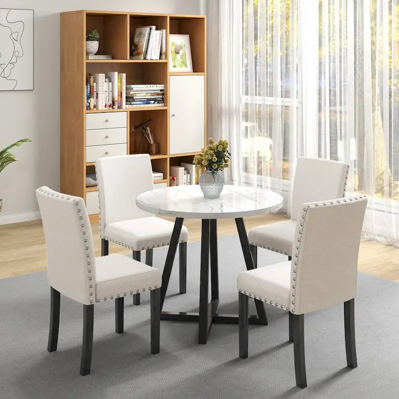 Ensemble de salle à manger cinq pièces avec plateau de table en faux marbre, en bois massif, meubles combinés de cuisine et salle à manger, peu encombrants