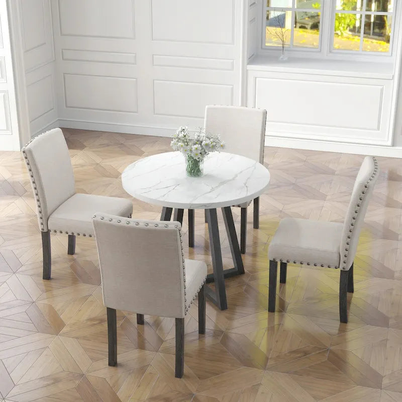 Ensemble de salle à manger cinq pièces avec plateau de table en faux marbre, en bois massif, meubles combinés de cuisine et salle à manger, peu encombrants