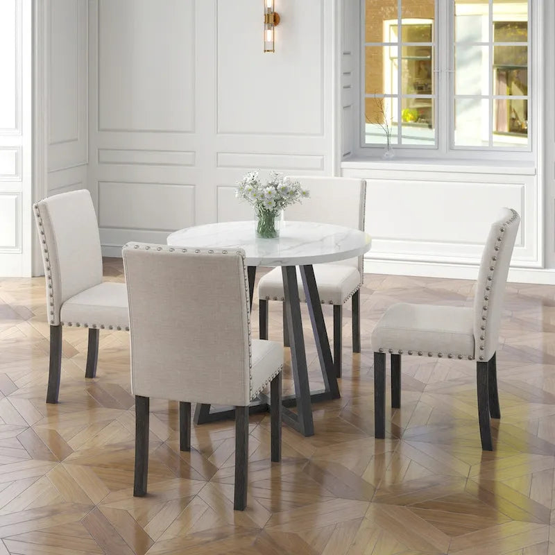 Ensemble de salle à manger cinq pièces avec plateau de table en faux marbre, en bois massif, meubles combinés de cuisine et salle à manger, peu encombrants