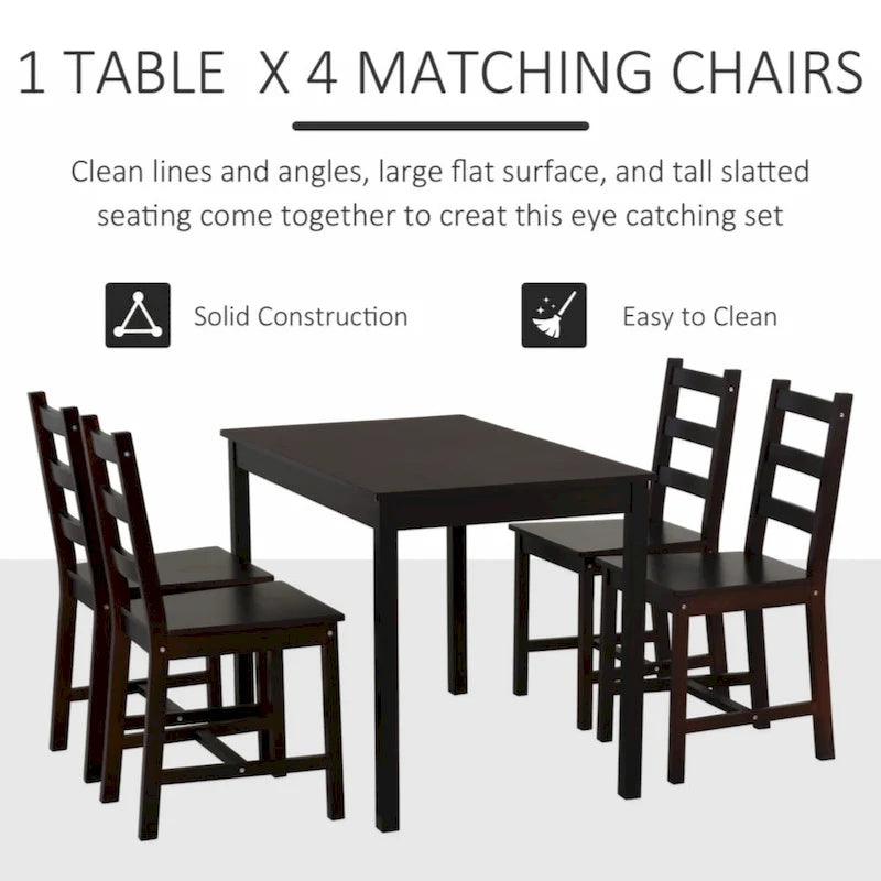 Ensemble table et 4 chaises de salle à manger, table de cuisine en bois et chaises pour coin repas, petit-déjeuner, marron châtaigne