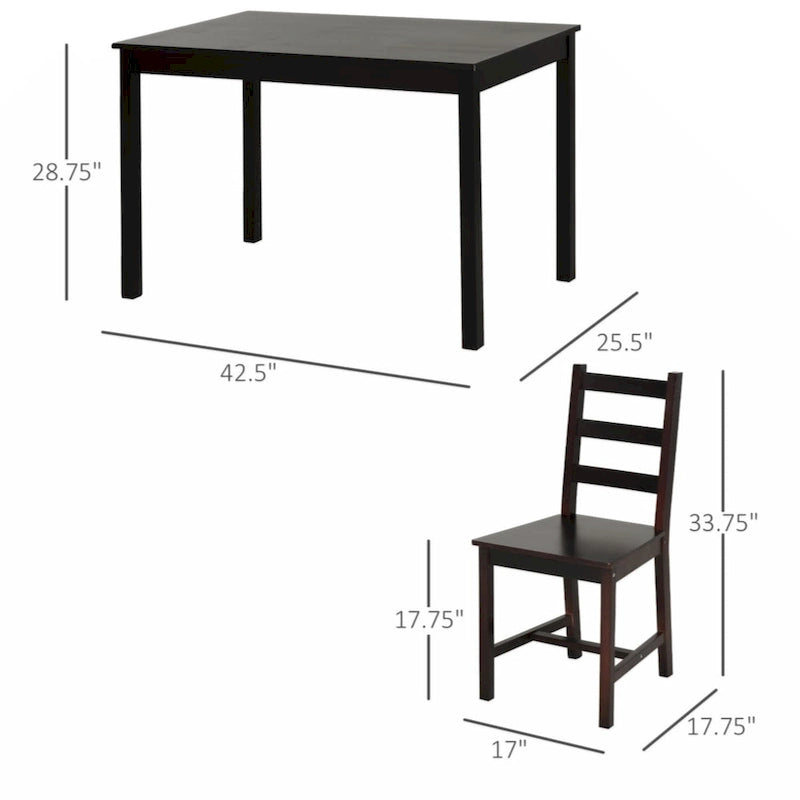 Ensemble table et 4 chaises de salle à manger, table de cuisine en bois et chaises pour coin repas, petit-déjeuner, marron châtaigne