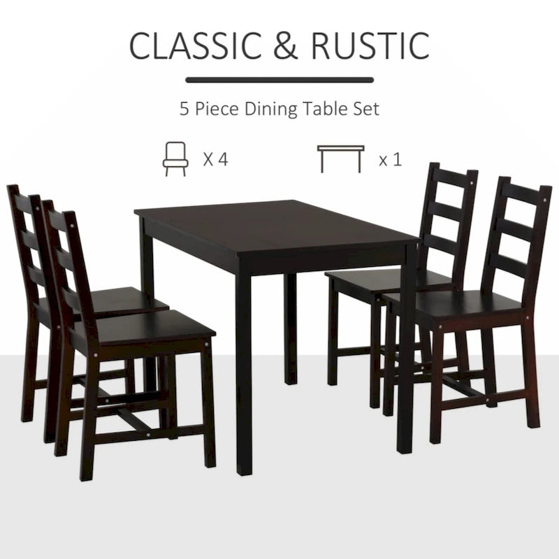 Ensemble table et 4 chaises de salle à manger, table de cuisine en bois et chaises pour coin repas, petit-déjeuner, marron châtaigne