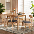 Norwin Mid-Century Grey Fabric and Natural Brown Finished Wood 5-Piece Dining Set