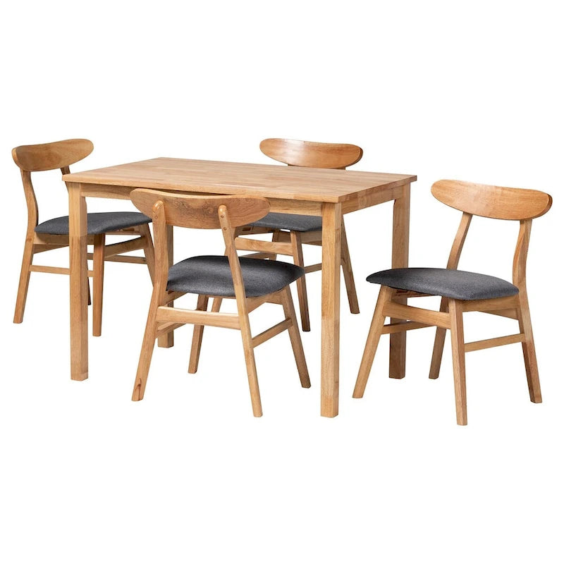 Ensemble de salle à manger 5 pièces Norwin avec tissu gris du milieu du siècle et bois finition brun naturel