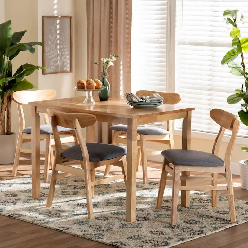 Ensemble de salle à manger 5 pièces Norwin avec tissu gris du milieu du siècle et bois finition brun naturel
