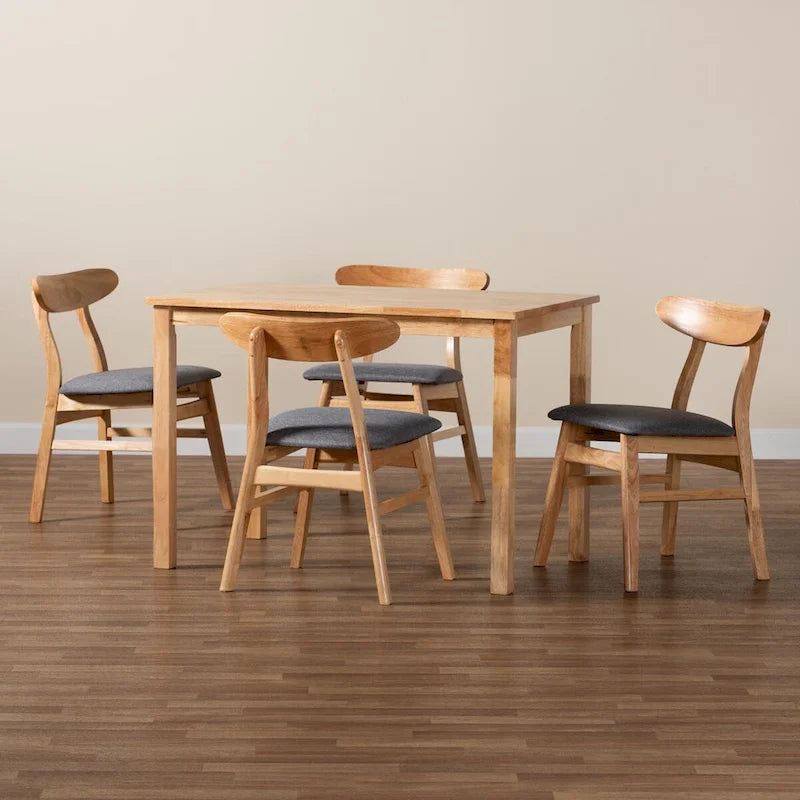 Ensemble de salle à manger 5 pièces Norwin avec tissu gris du milieu du siècle et bois finition brun naturel