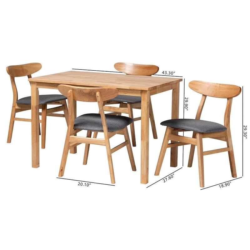 Ensemble de salle à manger 5 pièces Norwin avec tissu gris du milieu du siècle et bois finition brun naturel