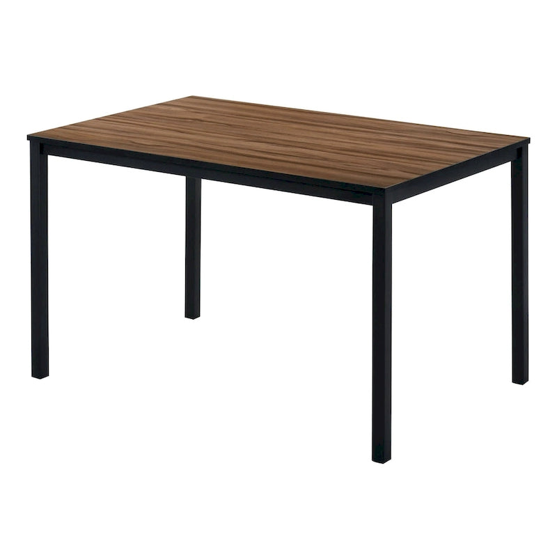Ensemble table à manger 3 pièces, 2 bancs, plateau grain de bois marron, métal noir