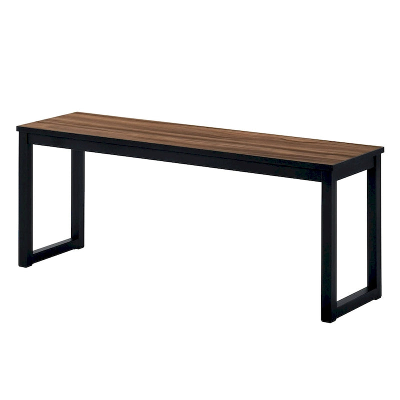 Ensemble table à manger 3 pièces, 2 bancs, plateau grain de bois marron, métal noir
