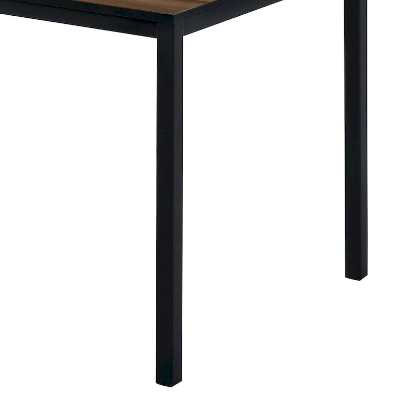 Ensemble table à manger 3 pièces, 2 bancs, plateau grain de bois marron, métal noir