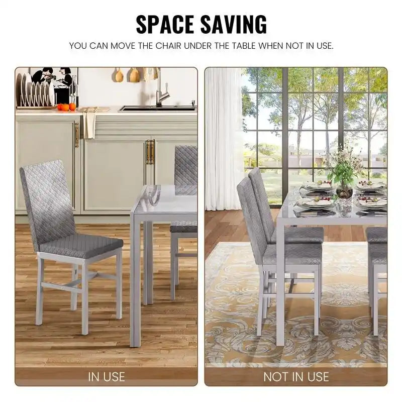 Ensemble de salle à manger 5 pièces Grondin Modern Style avec table en verre trempé et 4 chaises de salle à manger en cuir PU à surpiqûres losanges