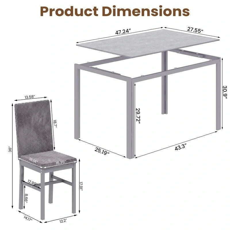 Ensemble de salle à manger 5 pièces Grondin Modern Style avec table en verre trempé et 4 chaises de salle à manger en cuir PU à surpiqûres losanges