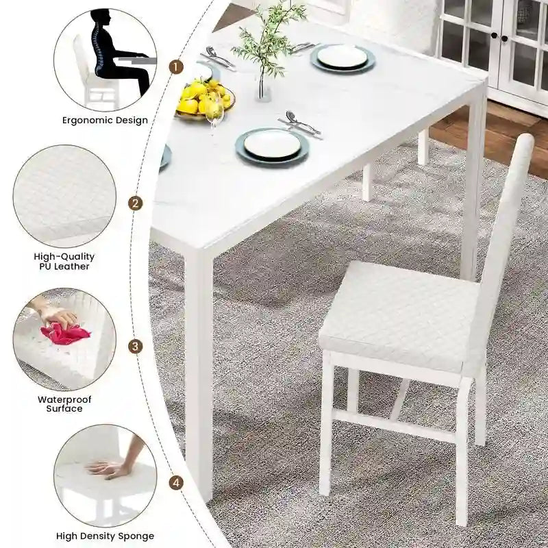 Ensemble de salle à manger 5 pièces Grondin Modern Style avec table en verre trempé et 4 chaises de salle à manger en cuir PU à surpiqûres losanges
