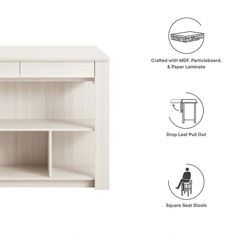 Ensemble îlot de cuisine et tabourets 3 pièces Meadowbrook