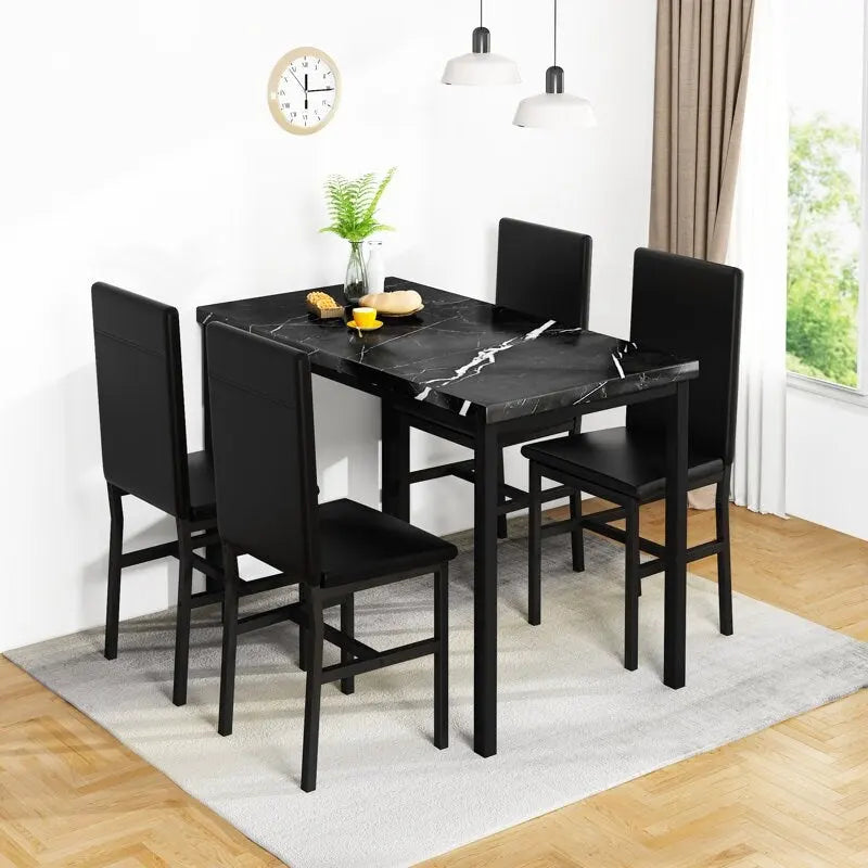Table et chaises de cuisine aspect marbre pour 4 personnes, ensemble de salle à manger 4 places pour petits espaces, coin repas, salon