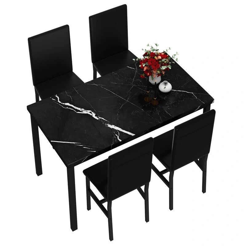 Table et chaises de cuisine aspect marbre pour 4 personnes, ensemble de salle à manger 4 places pour petits espaces, coin repas, salon
