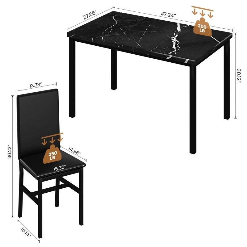 Table et chaises de cuisine aspect marbre pour 4 personnes, ensemble de salle à manger 4 places pour petits espaces, coin repas, salon