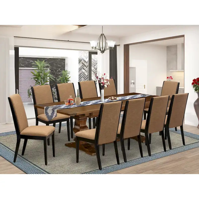 Ensemble de salle à manger East West Furniture 11 pièces - une table en bois et 10 chaises rembourrées en tissu de lin (options de finition)