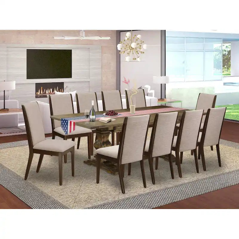 Ensemble de salle à manger East West Furniture 11 pièces - une table en bois et 10 chaises rembourrées en tissu de lin (options de finition)