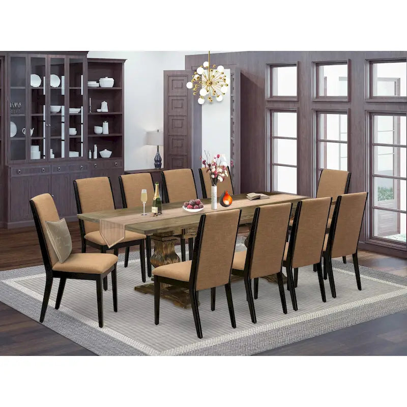 Ensemble de salle à manger East West Furniture 11 pièces - une table en bois et 10 chaises rembourrées en tissu de lin (options de finition)