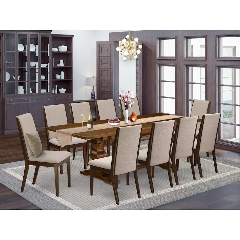 Ensemble de salle à manger East West Furniture 11 pièces - une table en bois et 10 chaises rembourrées en tissu de lin (options de finition)