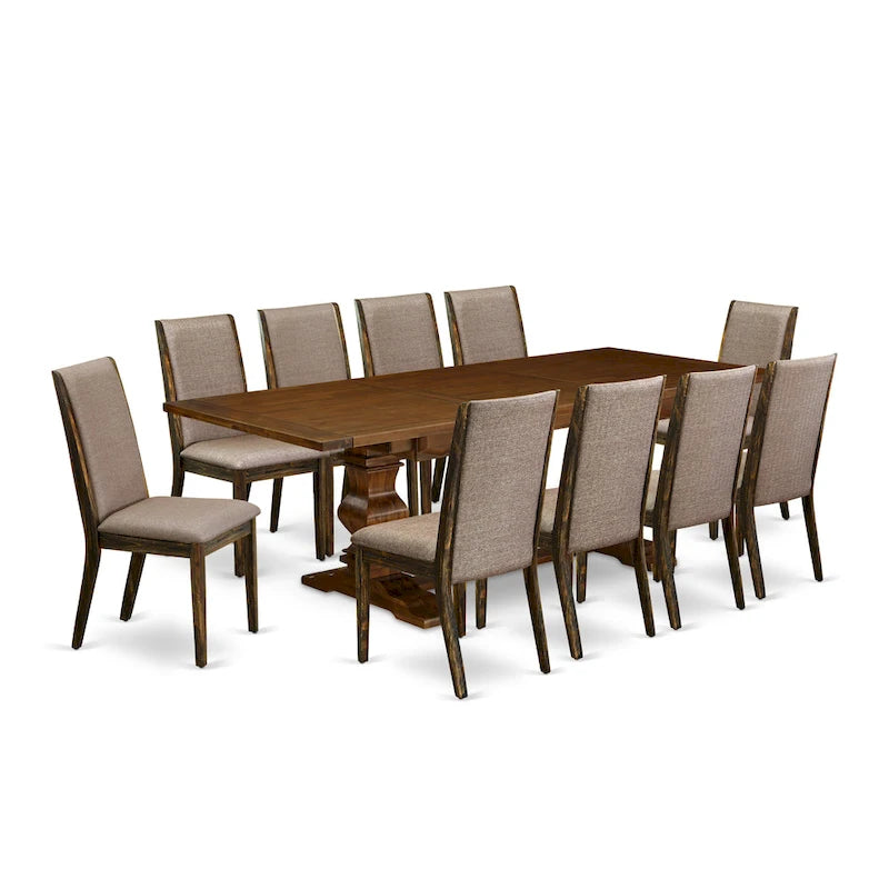 Ensemble de salle à manger East West Furniture 11 pièces - une table en bois et 10 chaises rembourrées en tissu de lin (options de finition)