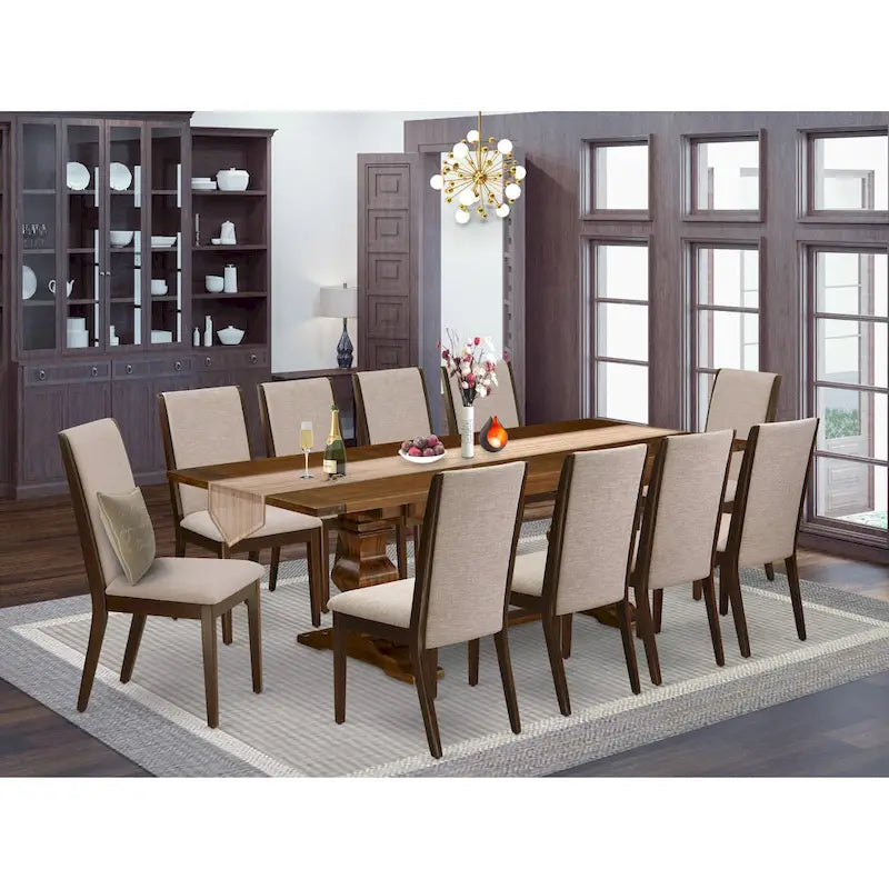 Ensemble de salle à manger East West Furniture 11 pièces - une table en bois et 10 chaises rembourrées en tissu de lin (options de finition)