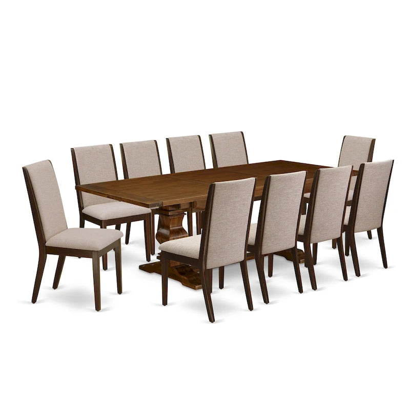 Ensemble de salle à manger East West Furniture 11 pièces - une table en bois et 10 chaises rembourrées en tissu de lin (options de finition)