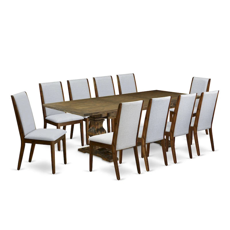 Ensemble de salle à manger East West Furniture 11 pièces - une table en bois et 10 chaises rembourrées en tissu de lin (options de finition)