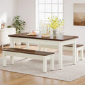 Ensemble de table à manger 55 pouces pour 4-6 personnes, table de cuisine en bois avec 2 bancs