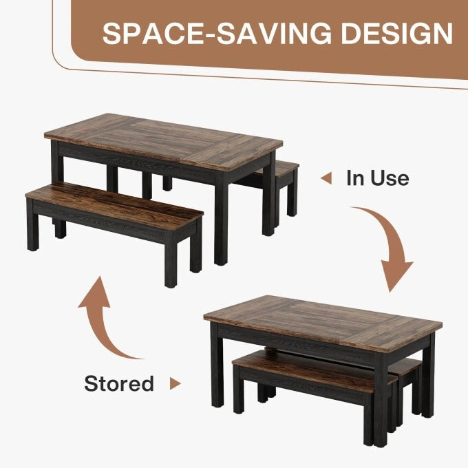 Ensemble de table à manger 55 pouces pour 4-6 personnes, table de cuisine en bois avec 2 bancs