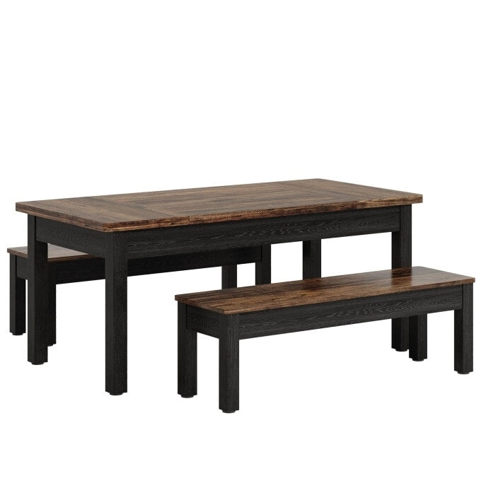 Ensemble de table à manger 55 pouces pour 4-6 personnes, table de cuisine en bois avec 2 bancs