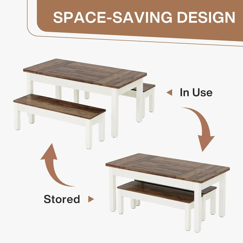 Ensemble de table à manger 55 pouces pour 4-6 personnes, table de cuisine en bois avec 2 bancs
