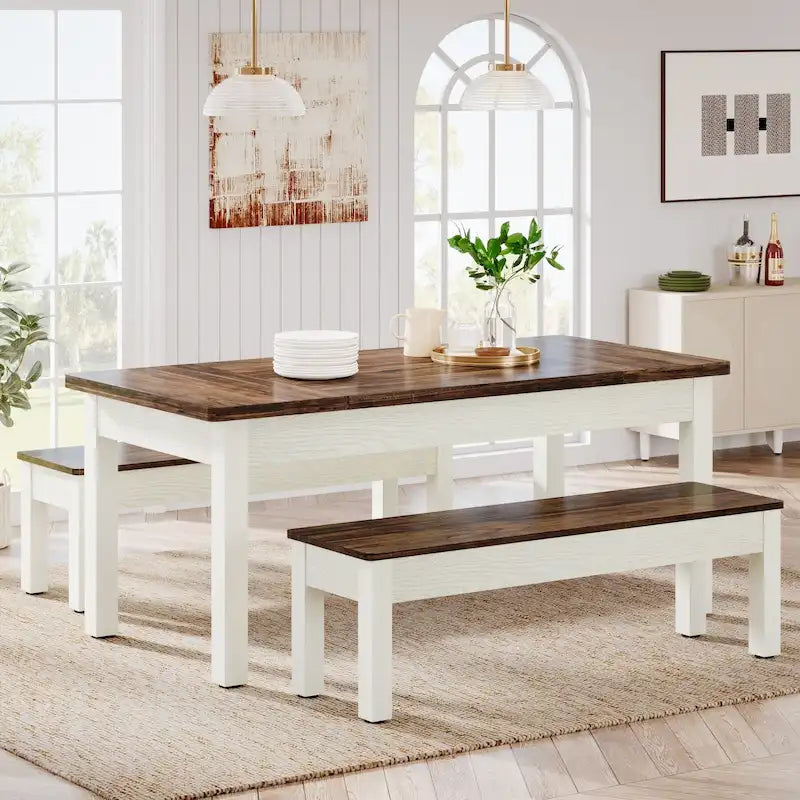 Ensemble de table à manger 55 pouces pour 4-6 personnes, table de cuisine en bois avec 2 bancs